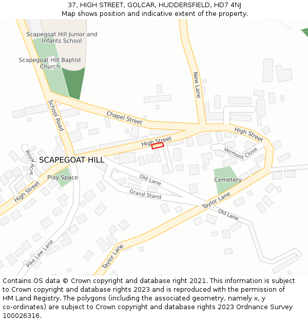 37, HIGH STREET, GOLCAR, HUDDERSFIELD, HD7 4NJ: Location map and indicative extent of plot