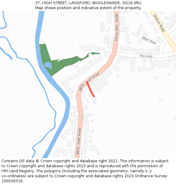 37, HIGH STREET, LANGFORD, BIGGLESWADE, SG18 9RU: Location map and indicative extent of plot
