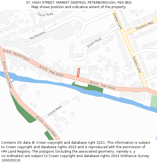 37, HIGH STREET, MARKET DEEPING, PETERBOROUGH, PE6 8ED: Location map and indicative extent of plot