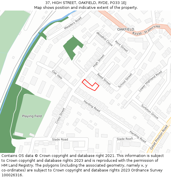 37, HIGH STREET, OAKFIELD, RYDE, PO33 1EJ: Location map and indicative extent of plot