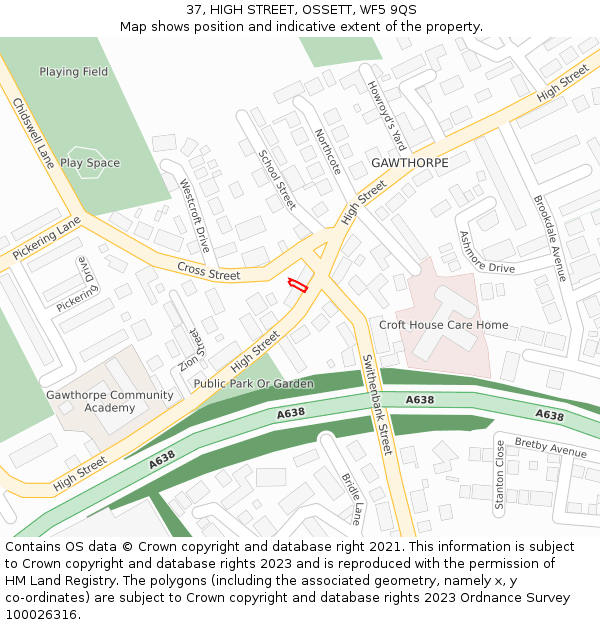 37, HIGH STREET, OSSETT, WF5 9QS: Location map and indicative extent of plot