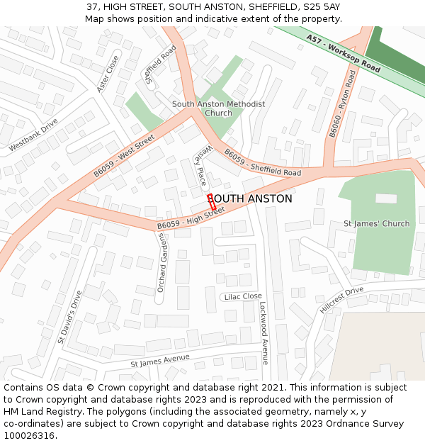 37, HIGH STREET, SOUTH ANSTON, SHEFFIELD, S25 5AY: Location map and indicative extent of plot