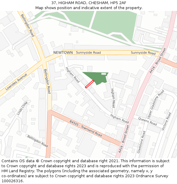 37, HIGHAM ROAD, CHESHAM, HP5 2AF: Location map and indicative extent of plot