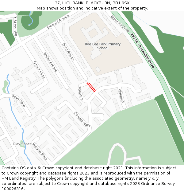 37, HIGHBANK, BLACKBURN, BB1 9SX: Location map and indicative extent of plot