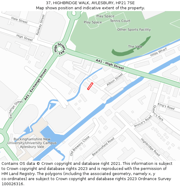 37, HIGHBRIDGE WALK, AYLESBURY, HP21 7SE: Location map and indicative extent of plot