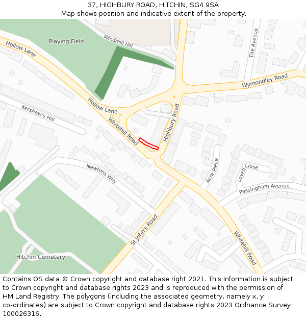 37, HIGHBURY ROAD, HITCHIN, SG4 9SA: Location map and indicative extent of plot