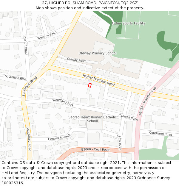 37, HIGHER POLSHAM ROAD, PAIGNTON, TQ3 2SZ: Location map and indicative extent of plot