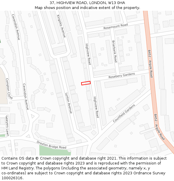37, HIGHVIEW ROAD, LONDON, W13 0HA: Location map and indicative extent of plot