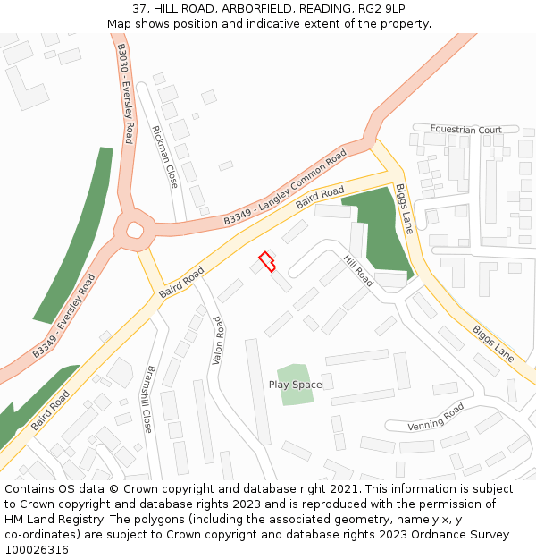 37, HILL ROAD, ARBORFIELD, READING, RG2 9LP: Location map and indicative extent of plot