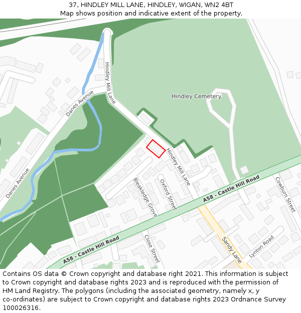 37, HINDLEY MILL LANE, HINDLEY, WIGAN, WN2 4BT: Location map and indicative extent of plot