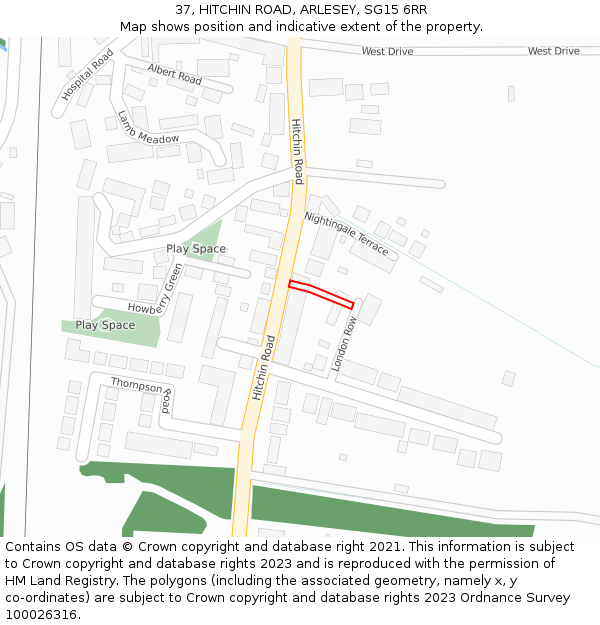 37, HITCHIN ROAD, ARLESEY, SG15 6RR: Location map and indicative extent of plot