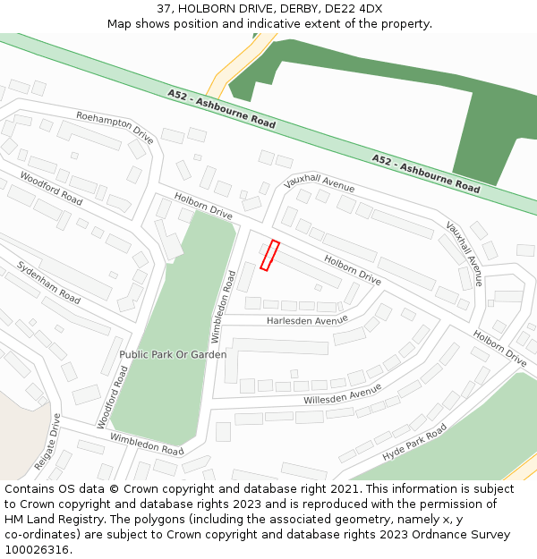37, HOLBORN DRIVE, DERBY, DE22 4DX: Location map and indicative extent of plot