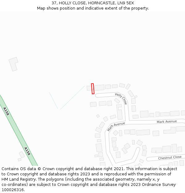 37, HOLLY CLOSE, HORNCASTLE, LN9 5EX: Location map and indicative extent of plot
