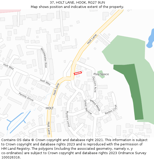 37, HOLT LANE, HOOK, RG27 9UN: Location map and indicative extent of plot