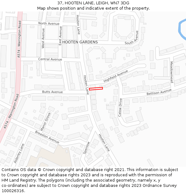 37, HOOTEN LANE, LEIGH, WN7 3DG: Location map and indicative extent of plot