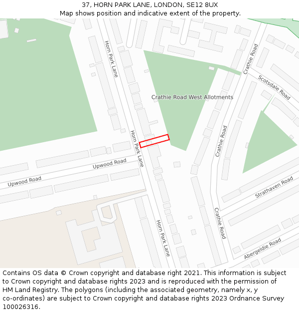37, HORN PARK LANE, LONDON, SE12 8UX: Location map and indicative extent of plot