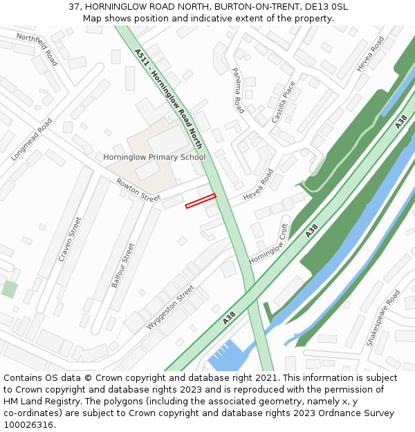 37, HORNINGLOW ROAD NORTH, BURTON-ON-TRENT, DE13 0SL: Location map and indicative extent of plot