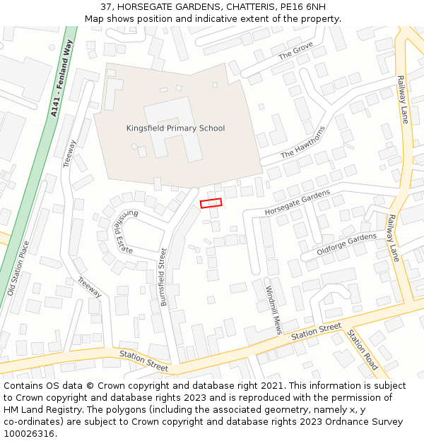 37, HORSEGATE GARDENS, CHATTERIS, PE16 6NH: Location map and indicative extent of plot