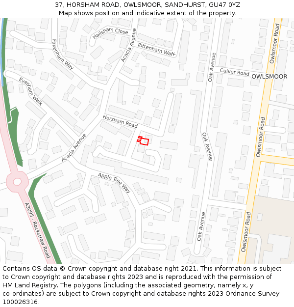 37, HORSHAM ROAD, OWLSMOOR, SANDHURST, GU47 0YZ: Location map and indicative extent of plot