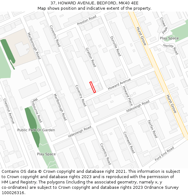 37, HOWARD AVENUE, BEDFORD, MK40 4EE: Location map and indicative extent of plot