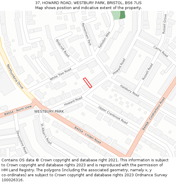 37, HOWARD ROAD, WESTBURY PARK, BRISTOL, BS6 7US: Location map and indicative extent of plot