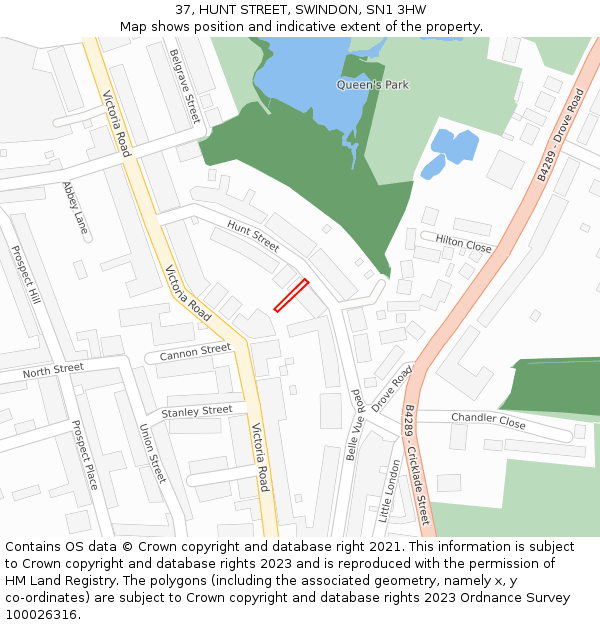 37, HUNT STREET, SWINDON, SN1 3HW: Location map and indicative extent of plot