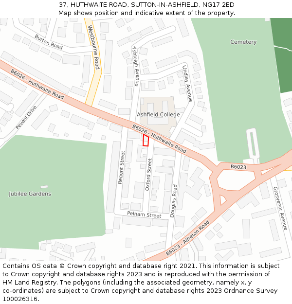 37, HUTHWAITE ROAD, SUTTON-IN-ASHFIELD, NG17 2ED: Location map and indicative extent of plot