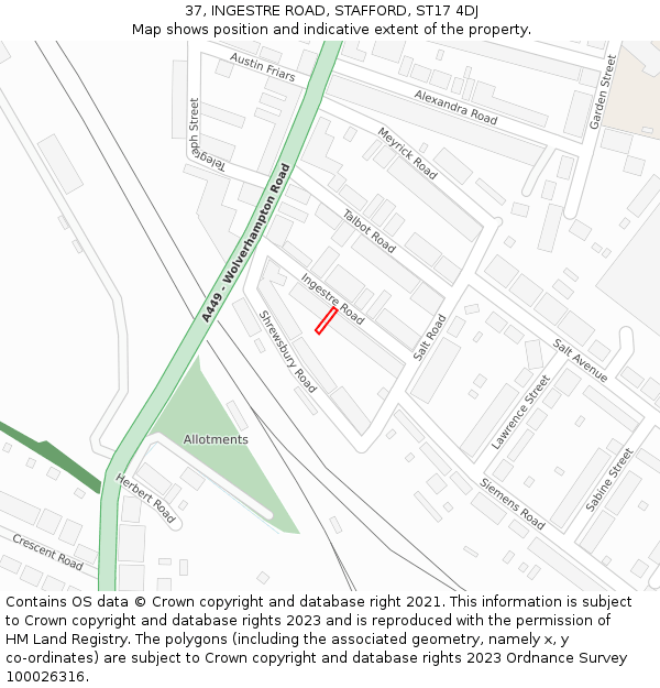 37, INGESTRE ROAD, STAFFORD, ST17 4DJ: Location map and indicative extent of plot