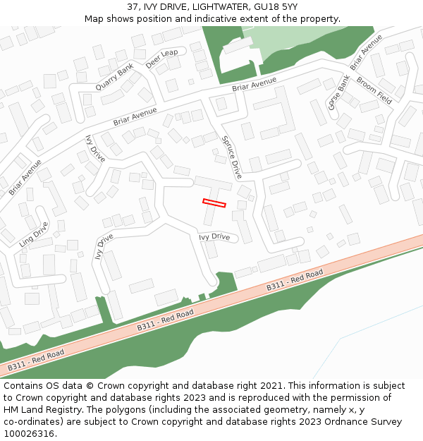 37, IVY DRIVE, LIGHTWATER, GU18 5YY: Location map and indicative extent of plot