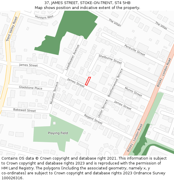 37, JAMES STREET, STOKE-ON-TRENT, ST4 5HB: Location map and indicative extent of plot