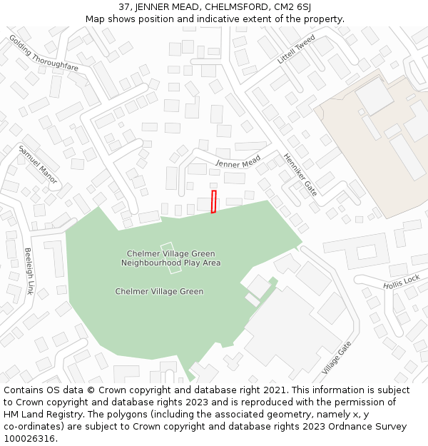 37, JENNER MEAD, CHELMSFORD, CM2 6SJ: Location map and indicative extent of plot
