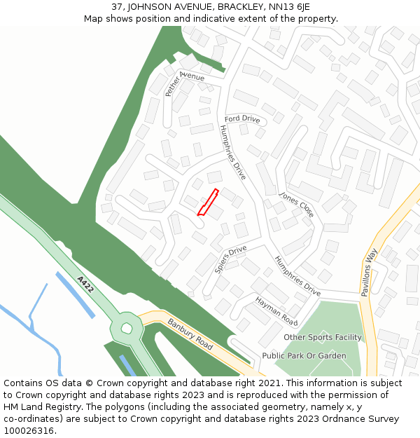 37, JOHNSON AVENUE, BRACKLEY, NN13 6JE: Location map and indicative extent of plot