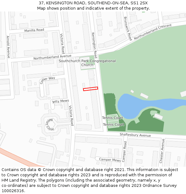 37, KENSINGTON ROAD, SOUTHEND-ON-SEA, SS1 2SX: Location map and indicative extent of plot