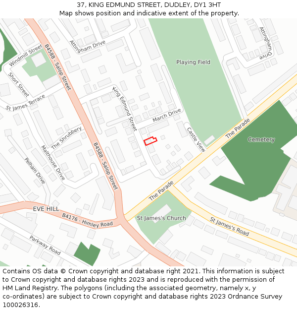37, KING EDMUND STREET, DUDLEY, DY1 3HT: Location map and indicative extent of plot