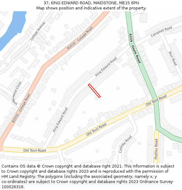 37, KING EDWARD ROAD, MAIDSTONE, ME15 6PN: Location map and indicative extent of plot