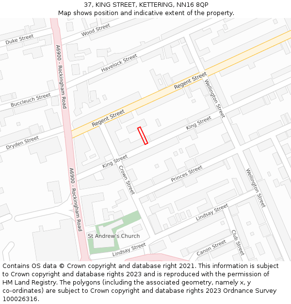 37, KING STREET, KETTERING, NN16 8QP: Location map and indicative extent of plot