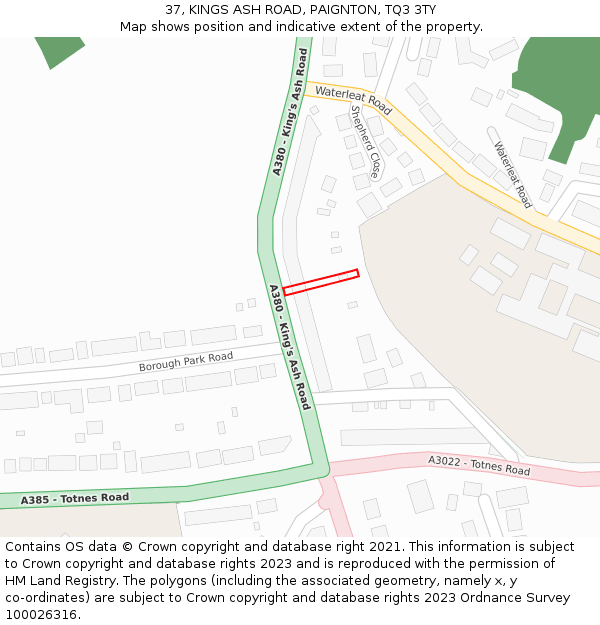 37, KINGS ASH ROAD, PAIGNTON, TQ3 3TY: Location map and indicative extent of plot