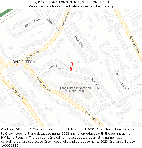 37, KINGS ROAD, LONG DITTON, SURBITON, KT6 5JE: Location map and indicative extent of plot