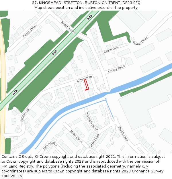 37, KINGSMEAD, STRETTON, BURTON-ON-TRENT, DE13 0FQ: Location map and indicative extent of plot