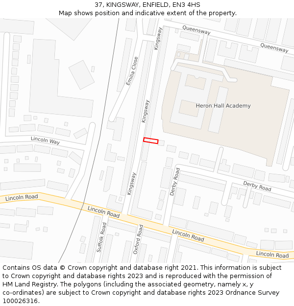 37, KINGSWAY, ENFIELD, EN3 4HS: Location map and indicative extent of plot