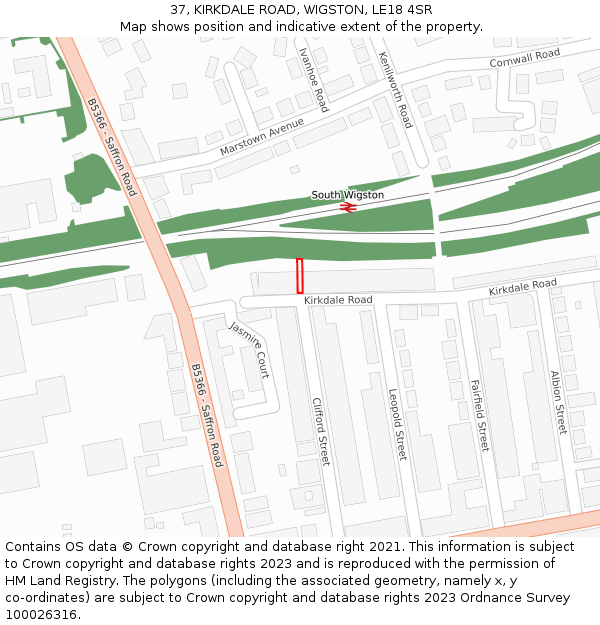 37, KIRKDALE ROAD, WIGSTON, LE18 4SR: Location map and indicative extent of plot