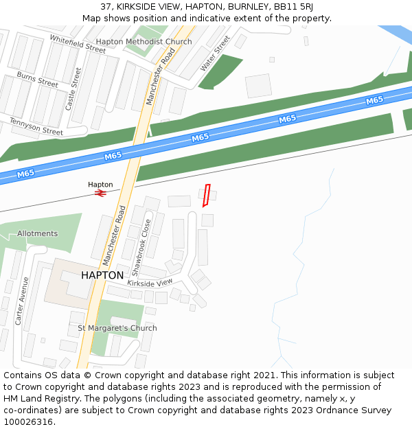 37, KIRKSIDE VIEW, HAPTON, BURNLEY, BB11 5RJ: Location map and indicative extent of plot