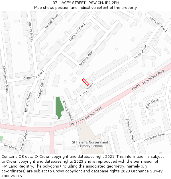 37, LACEY STREET, IPSWICH, IP4 2PH: Location map and indicative extent of plot