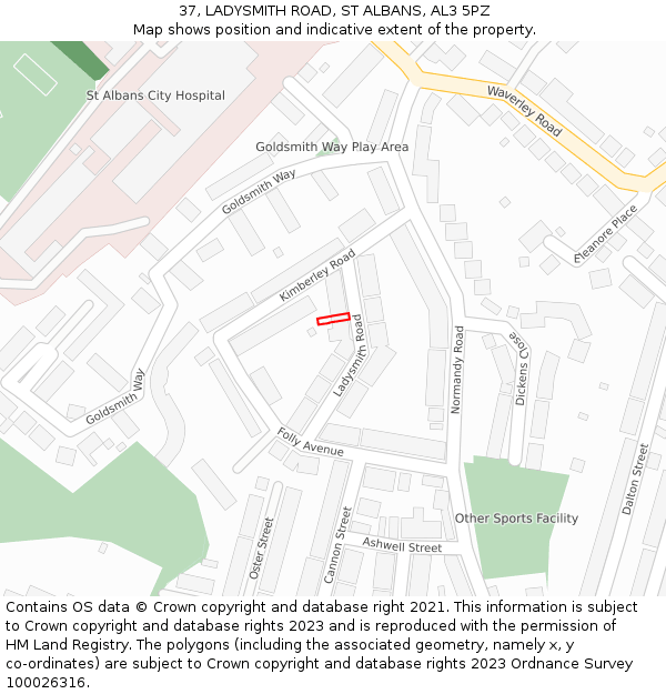 37, LADYSMITH ROAD, ST ALBANS, AL3 5PZ: Location map and indicative extent of plot