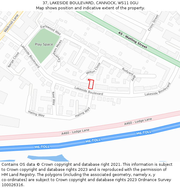37, LAKESIDE BOULEVARD, CANNOCK, WS11 0GU: Location map and indicative extent of plot