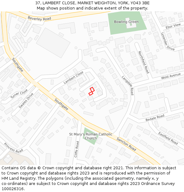 37, LAMBERT CLOSE, MARKET WEIGHTON, YORK, YO43 3BE: Location map and indicative extent of plot