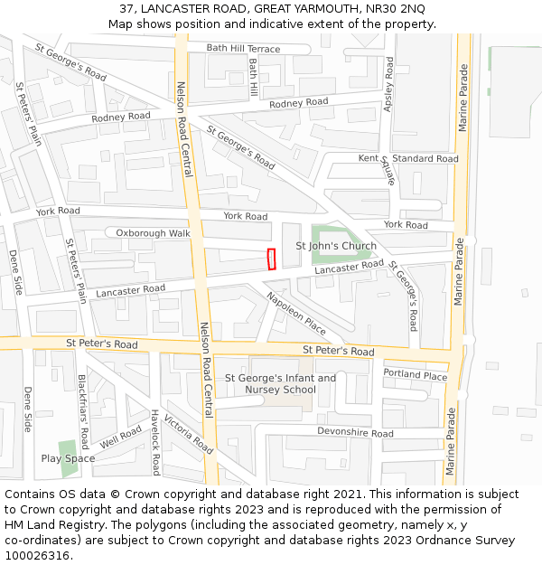 37, LANCASTER ROAD, GREAT YARMOUTH, NR30 2NQ: Location map and indicative extent of plot