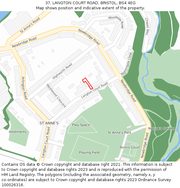 37, LANGTON COURT ROAD, BRISTOL, BS4 4EG: Location map and indicative extent of plot