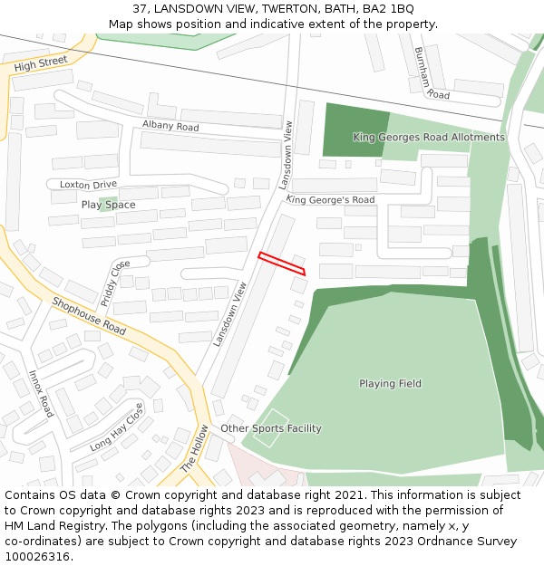 37, LANSDOWN VIEW, TWERTON, BATH, BA2 1BQ: Location map and indicative extent of plot