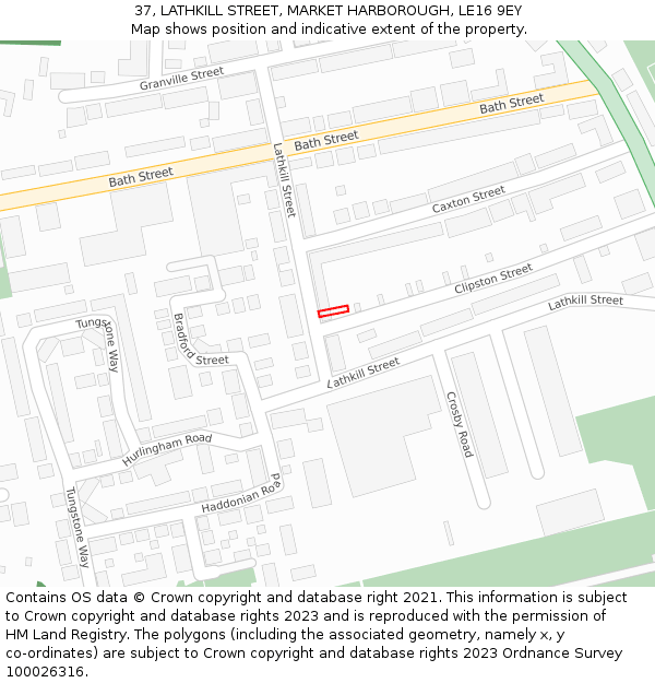 37, LATHKILL STREET, MARKET HARBOROUGH, LE16 9EY: Location map and indicative extent of plot
